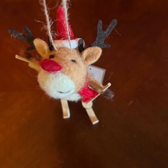 Felt Reindeer Skier Christmas Ornament whimsy to holiday decor hat and scarf - Picture 4 of 7